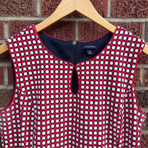 Land’s End Red Navy Cream Polka Dot Patterned Sleeveless Pencil Dress - Picture 2 of 3